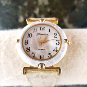 Vintage 80s Ronica Women's Marble Quartz Watch Leather White Band - New Battery